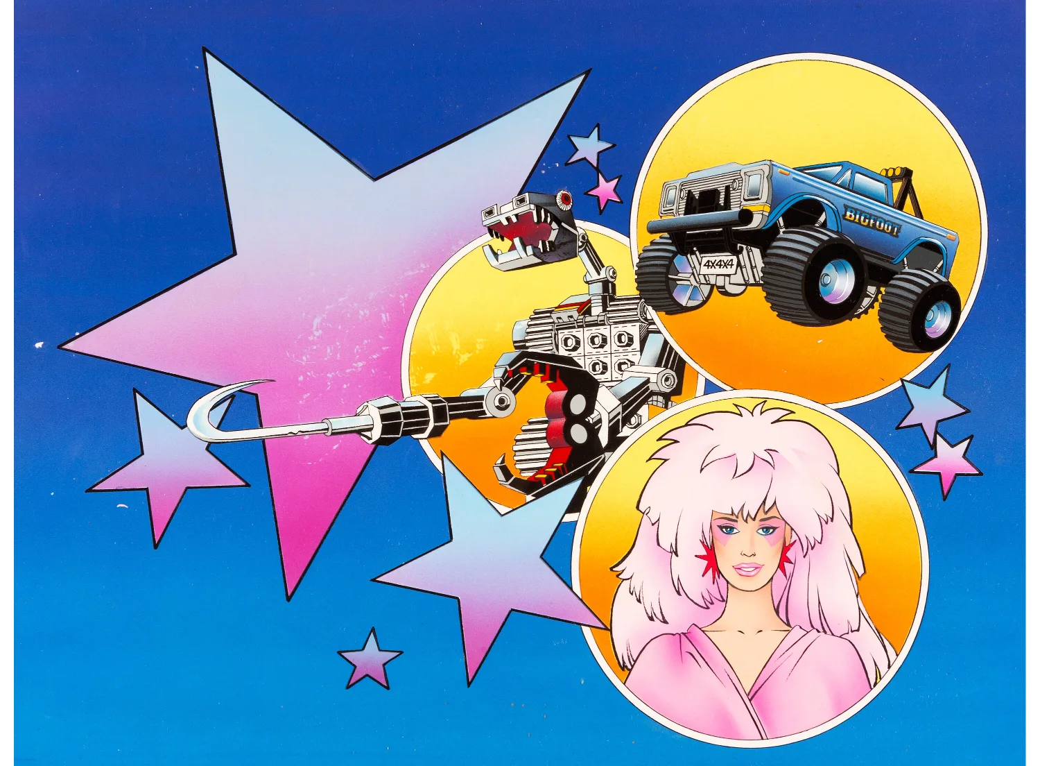 Jem/Bigfoot/The Transformers: Robotrix Oversized Publicity Cel with Painted Background