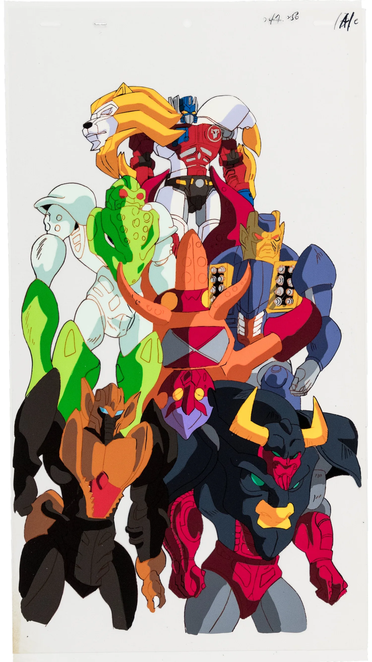 Beast Wars II: Super Life-Form Transformers Maximals Lio Convoy/Apache/Bighorn/Diver/Scuba/Tasmanian Kid Pan Up Production Cel A1, Douga A1 and B1 End