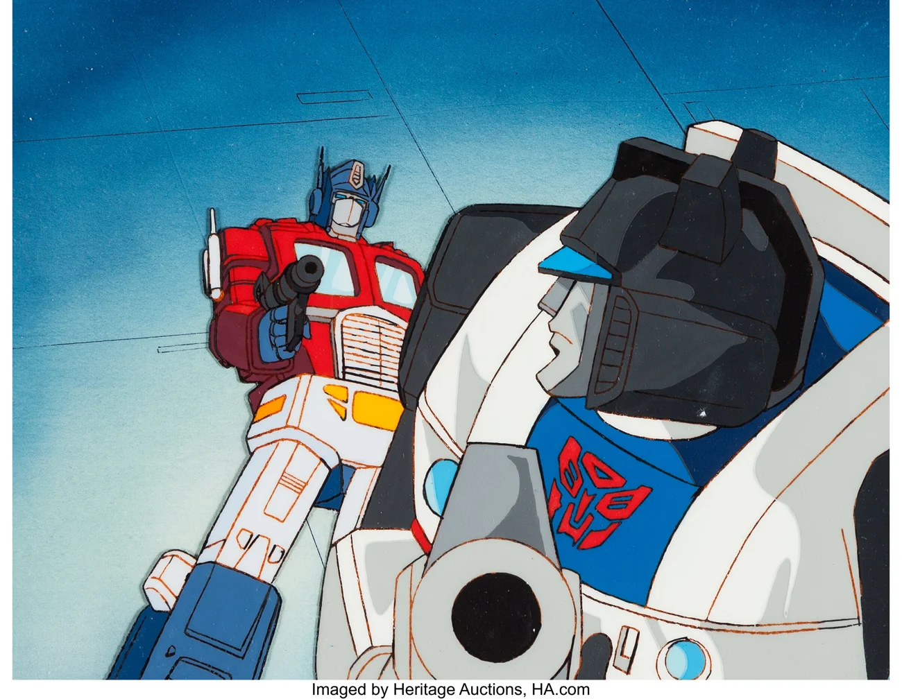 A Prime Problem: Optimus Prime & Jazz Production Cel Setup with Master Background (Sunbow/Marvel)