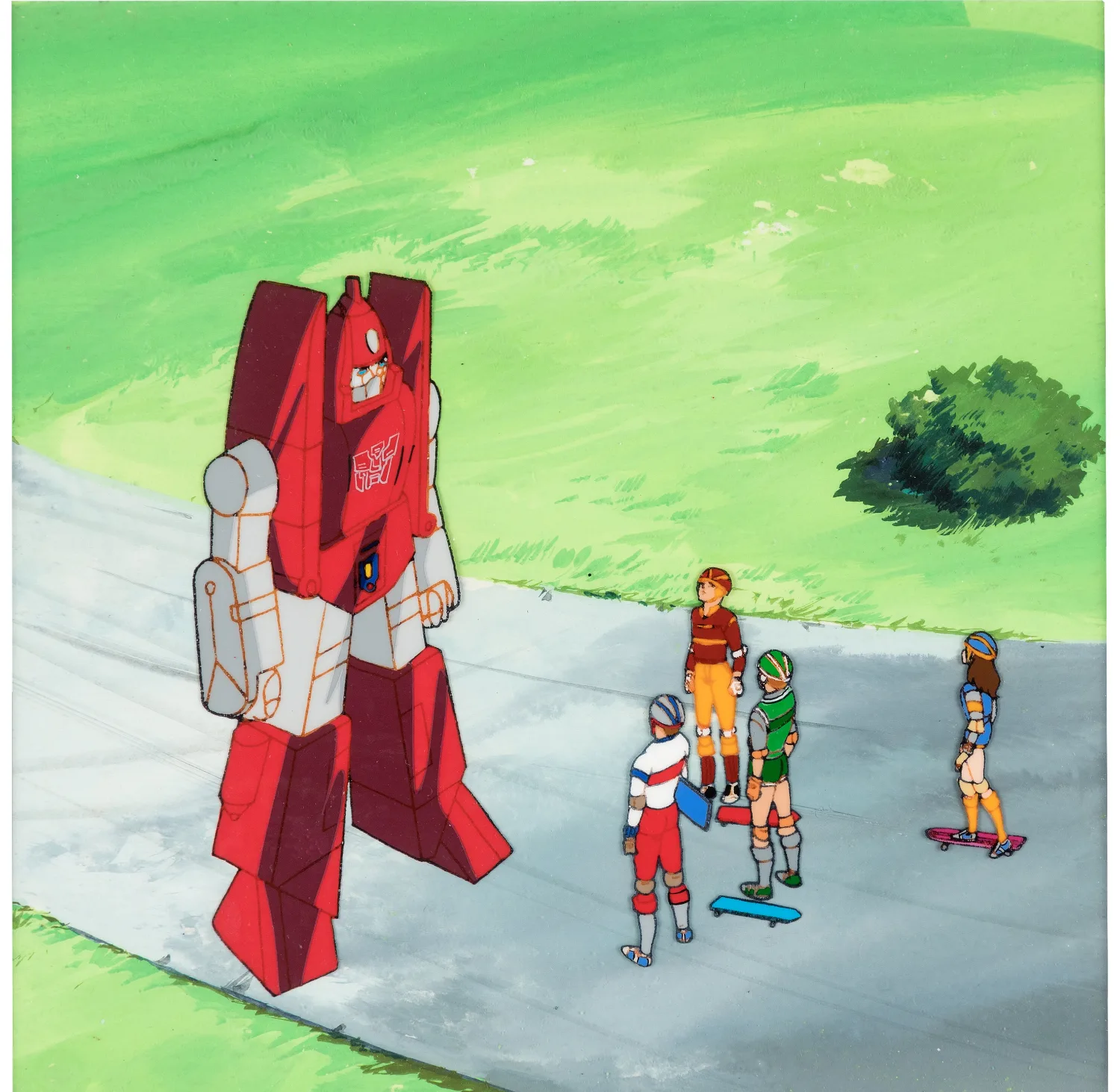Transformers Powerglide and Skateboarders PSA Production Cel with Production Background