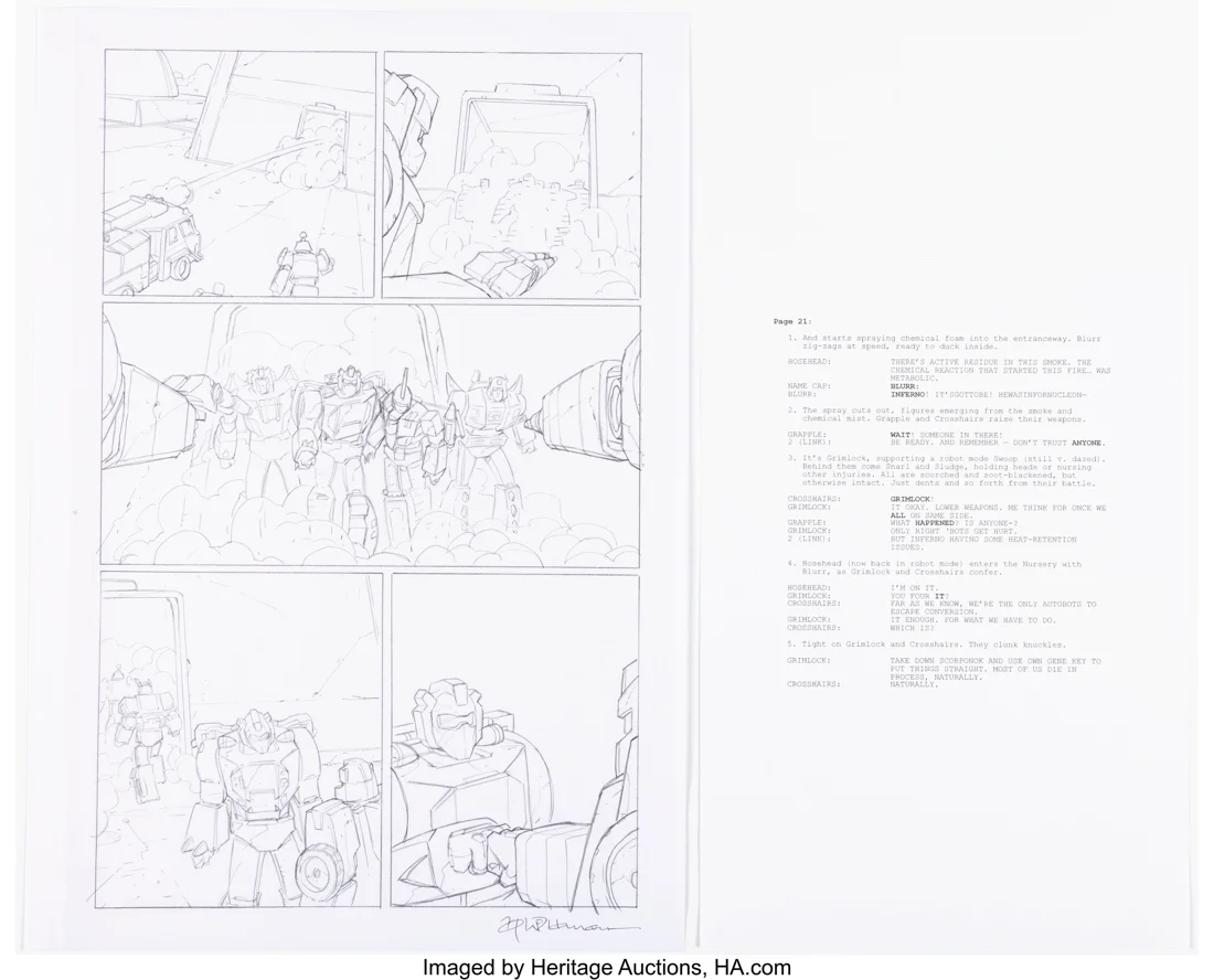 Transformers: Regeneration One #89 Story Page 21 Preliminary Original Art and Script (IDW, 2013)