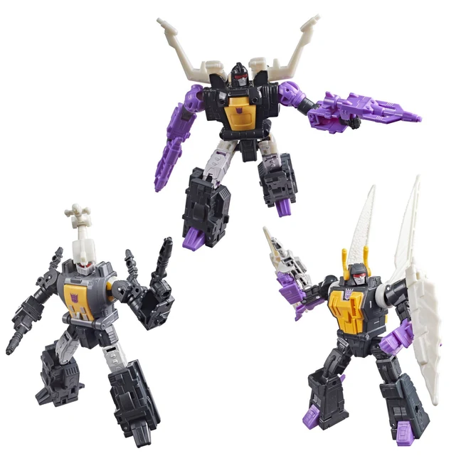 Studio Series MTMTE Collection Bombshell, Shrapnel and Kickback in robot mode, from Hasbro's official product photography.