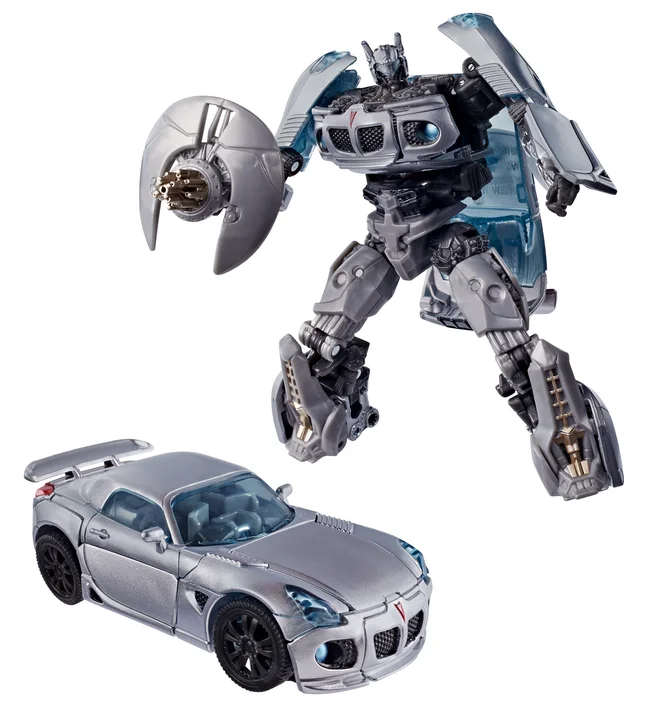 Studio Series Movie 1 Deluxe Class Autobot Jazz in robot mode and as the silver Pontiac Solstice