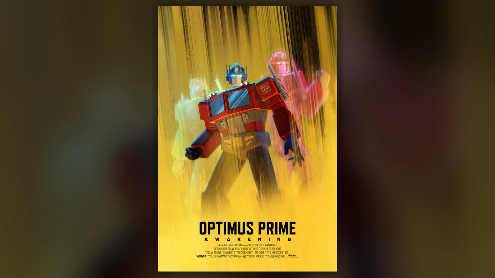 Poster for Optimus Prime: Awakening, the twelve minute animated short playing after the credits of the 40th anniversary screenings